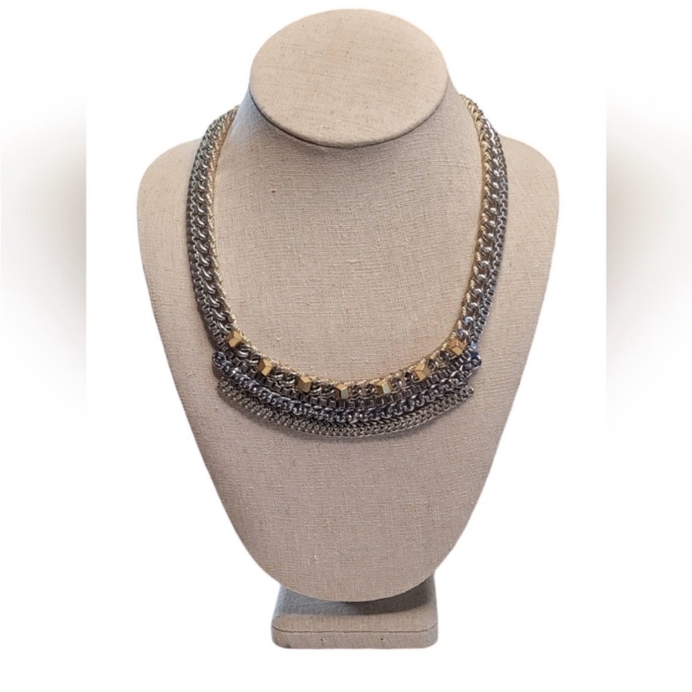 NIB Stella and Dot Cassady Collar Necklace Silver Gold Mixed Media